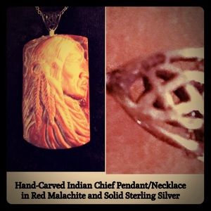 Hand-Carved Chief in Red Malachite, Sterling